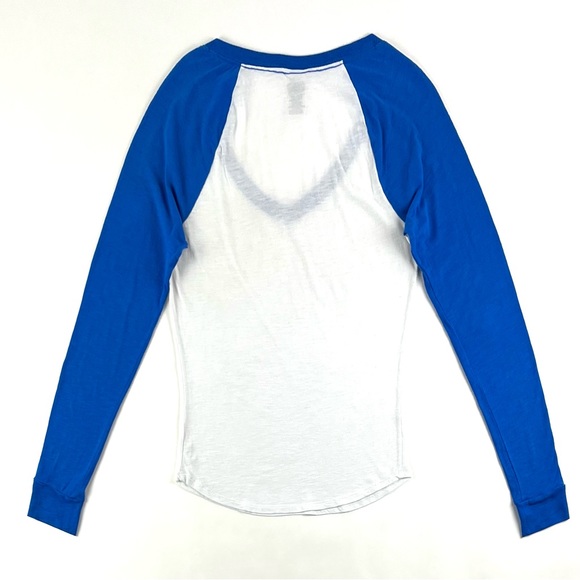 PINK Victoria’s Secret Blue V-Neck Baseball Long Sleeve Tee - Picture 2 of 6